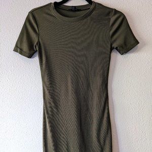 Forever 21 Ribbed Olive Green Short-sleeve Mini Bodycon Dress